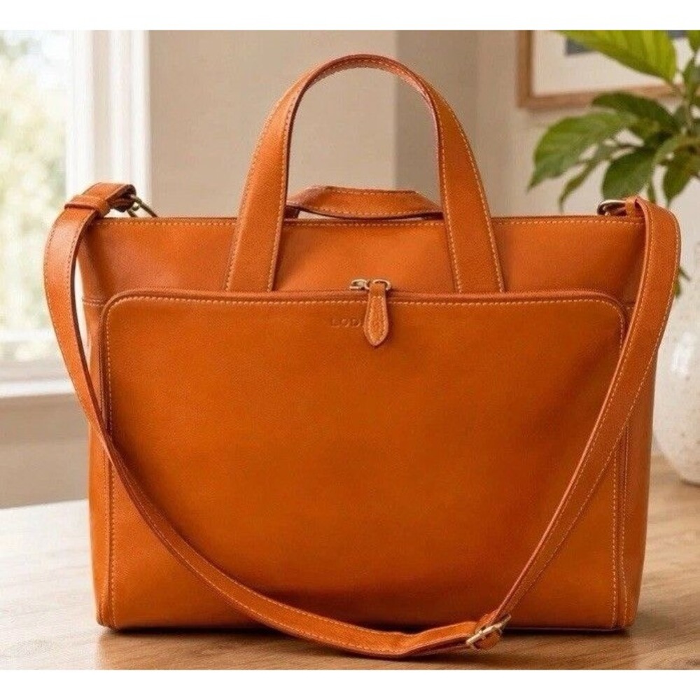 Lodis Audrey Brera Italian Leather tote/laptop bag with shoulder strap Cognac